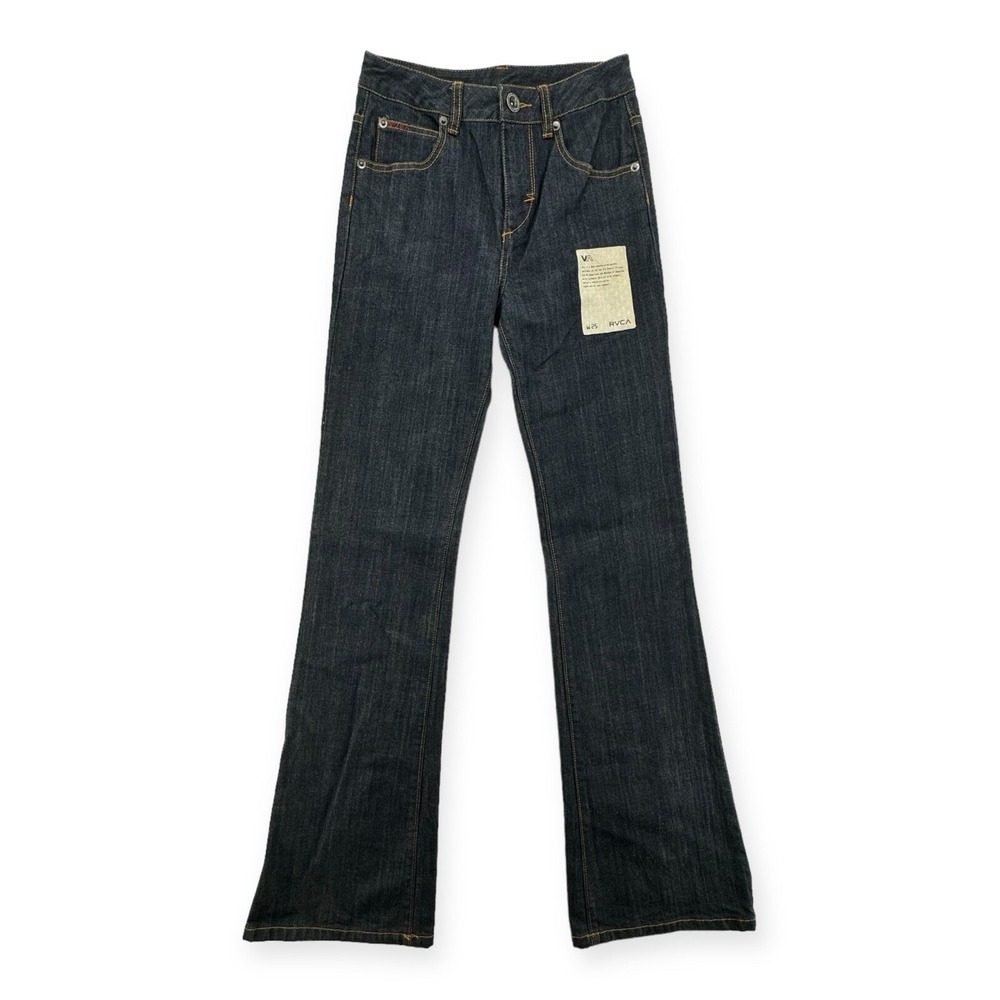 NWT RVCA By PM Tenore Jeans Womens 25  Bootcut Dark Denim Embroidered Logo‎